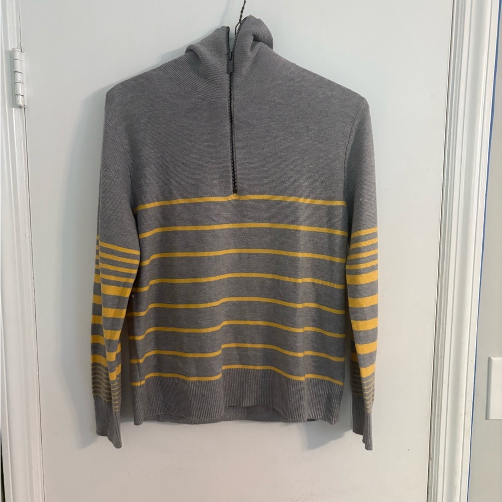 NIC+ZOE (NZ Go) Gray and Yellow Half-zip Cotton Sweater [Size M] NEW WITH TAGS